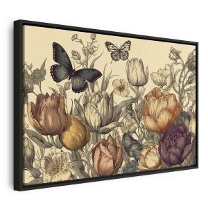 Tableau - Colourful tulips on a cream background