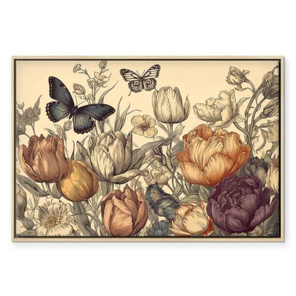Tableau - Colourful tulips on a cream background
