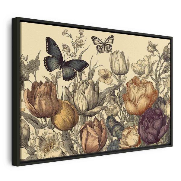Tableau - Colourful tulips on a cream background