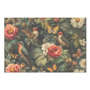 Tableau - Flowers, birds and butterflies – vintage-style illustration