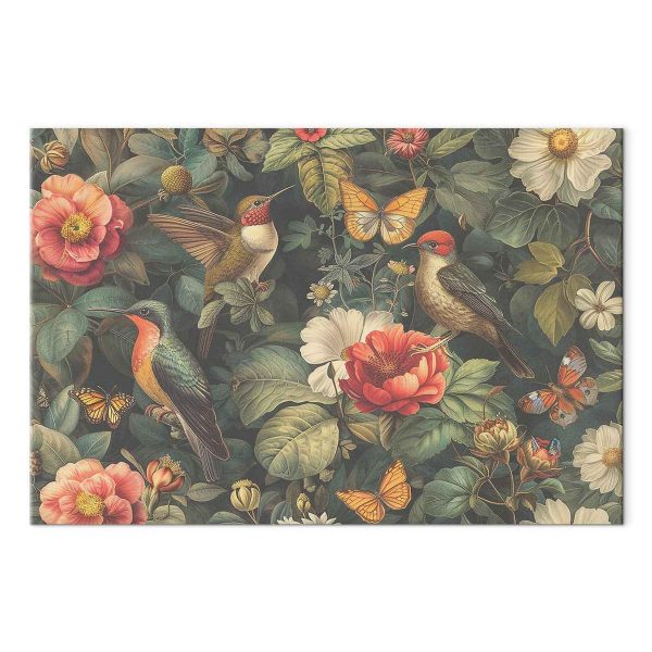 Tableau - Flowers, birds and butterflies – vintage-style illustration