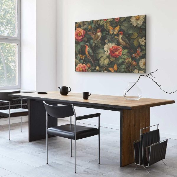 Tableau - Flowers, birds and butterflies – vintage-style illustration