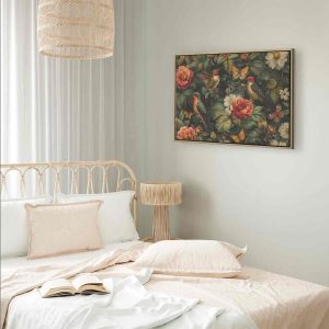 Tableau - Flowers, birds and butterflies – vintage-style illustration