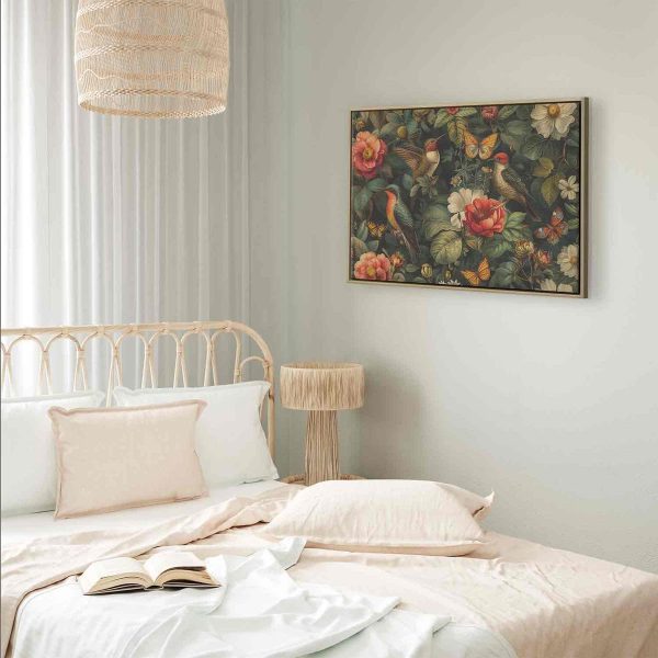 Tableau - Flowers, birds and butterflies – vintage-style illustration