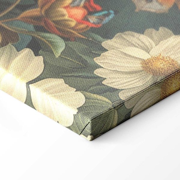 Tableau - Flowers, birds and butterflies – vintage-style illustration