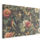 Tableau - Flowers, birds and butterflies – vintage-style illustration