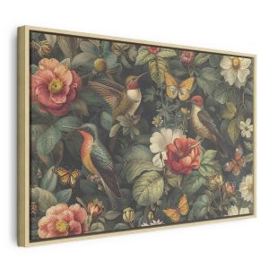 Tableau - Flowers, birds and butterflies – vintage-style illustration