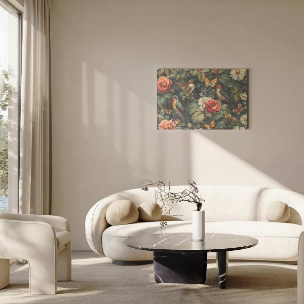 Tableau - Flowers, birds and butterflies – vintage-style illustration