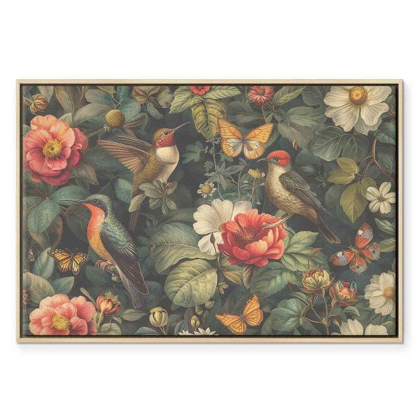 Tableau - Flowers, birds and butterflies – vintage-style illustration