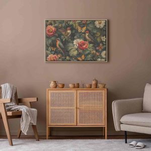 Tableau - Flowers, birds and butterflies – vintage-style illustration