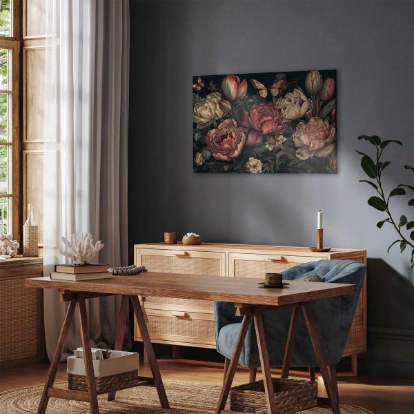 Tableau - Flowers on a turquoise background