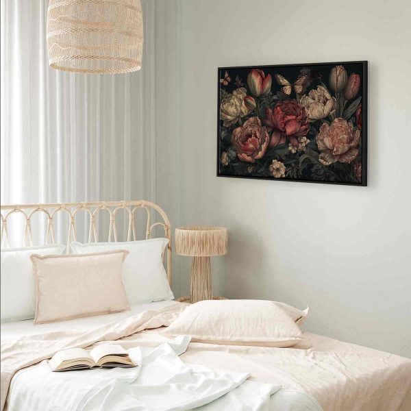 Tableau - Flowers on a turquoise background