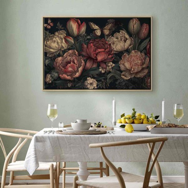 Tableau - Flowers on a turquoise background