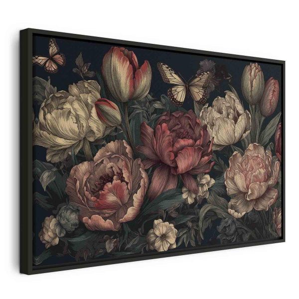 Tableau - Flowers on a turquoise background