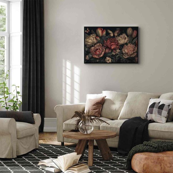 Tableau - Flowers on a turquoise background