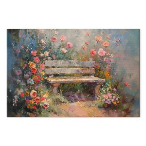 Tableau - Flowery bench - impressionist painting full of flowers