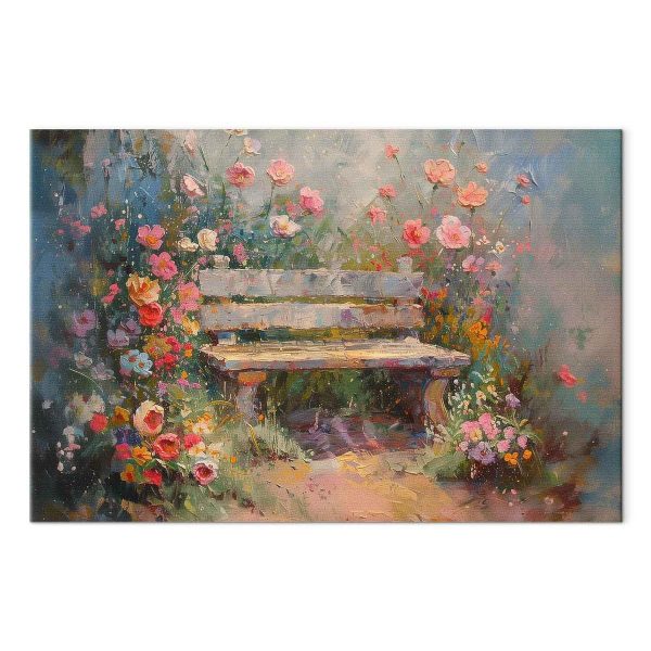 Tableau - Flowery bench - impressionist painting full of flowers