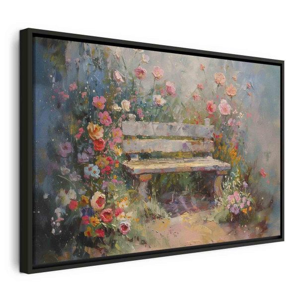 Tableau - Flowery bench - impressionist painting full of flowers