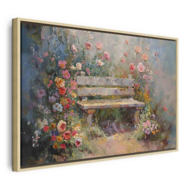 Tableau - Flowery bench - impressionist painting full of flowers