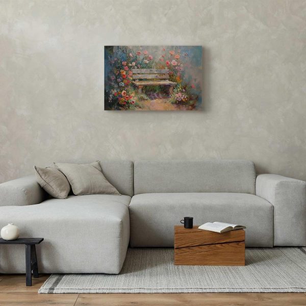 Tableau - Flowery bench - impressionist painting full of flowers