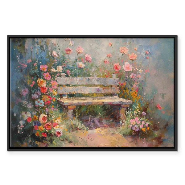 Tableau - Flowery bench - impressionist painting full of flowers