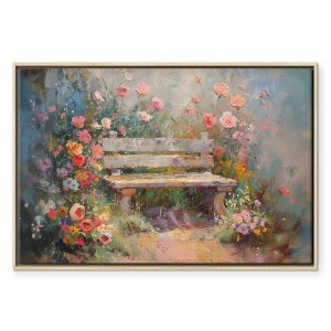 Tableau - Flowery bench - impressionist painting full of flowers