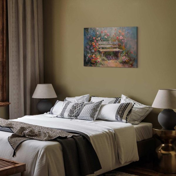 Tableau - Flowery bench - impressionist painting full of flowers