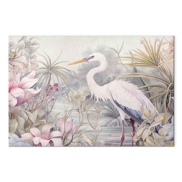 Tableau - Heron wading in a pond - illustration in bright colours