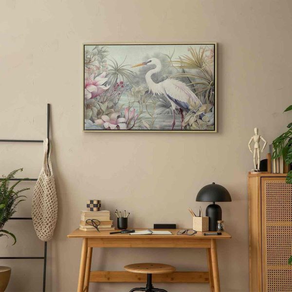 Tableau - Heron wading in a pond - illustration in bright colours