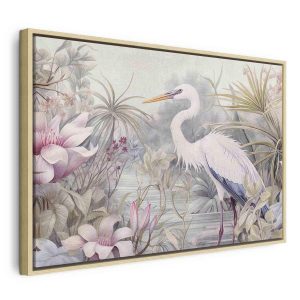 Tableau - Heron wading in a pond - illustration in bright colours