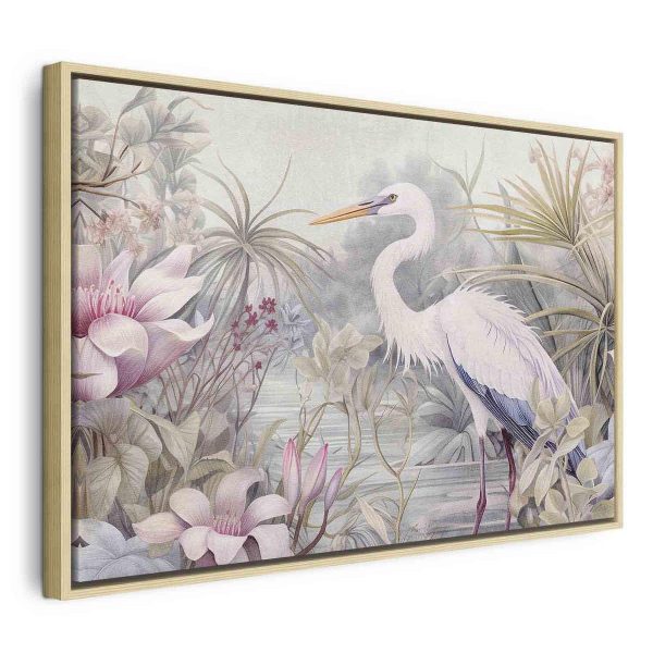 Tableau - Heron wading in a pond - illustration in bright colours