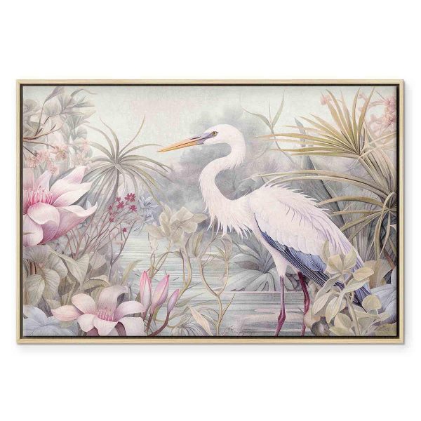 Tableau - Heron wading in a pond - illustration in bright colours