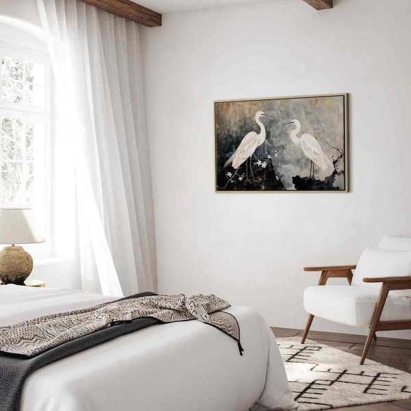 Tableau - Herons and cherry blossoms - oriental-style illustration depicting birds