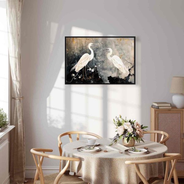 Tableau - Herons and cherry blossoms - oriental-style illustration depicting birds