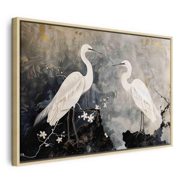 Tableau - Herons and cherry blossoms - oriental-style illustration depicting birds