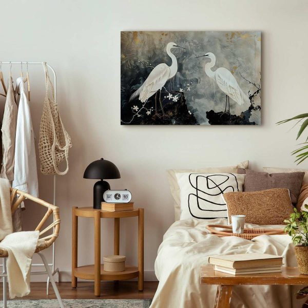 Tableau - Herons and cherry blossoms - oriental-style illustration depicting birds