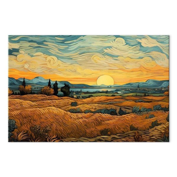 Tableau - Impressionistic fields - painted golden landscape with fields of grain