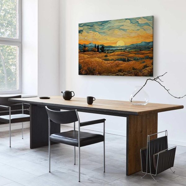 Tableau - Impressionistic fields - painted golden landscape with fields of grain