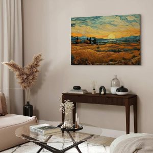 Tableau - Impressionistic fields - painted golden landscape with fields of grain