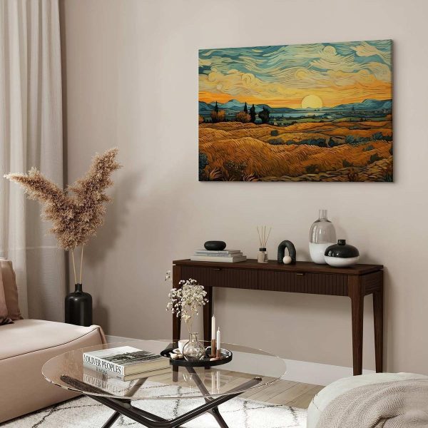 Tableau - Impressionistic fields - painted golden landscape with fields of grain