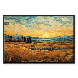 Tableau - Impressionistic fields - painted golden landscape with fields of grain