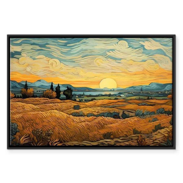 Tableau - Impressionistic fields - painted golden landscape with fields of grain