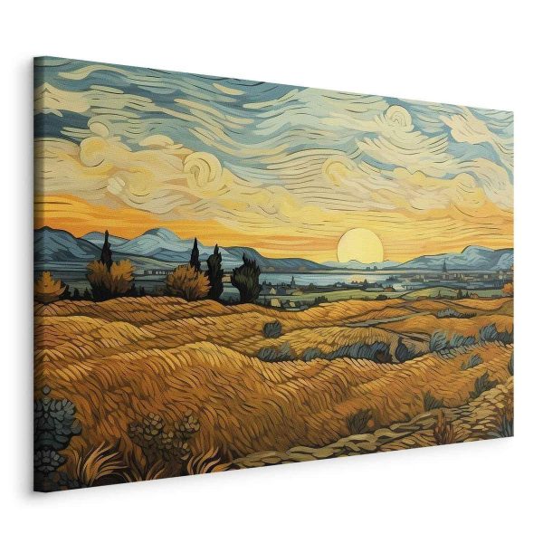 Tableau - Impressionistic fields - painted golden landscape with fields of grain Tableau - Impressionistic fields - painted golden landscape with fields of grain