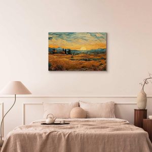 Tableau - Impressionistic fields - painted golden landscape with fields of grain