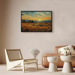 Tableau - Impressionistic fields - painted golden landscape with fields of grain