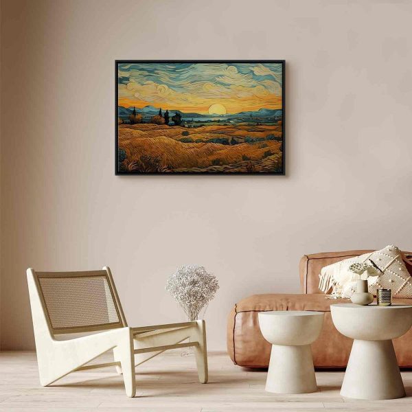 Tableau - Impressionistic fields - painted golden landscape with fields of grain