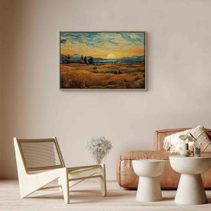 Tableau - Impressionistic fields - painted golden landscape with fields of grain