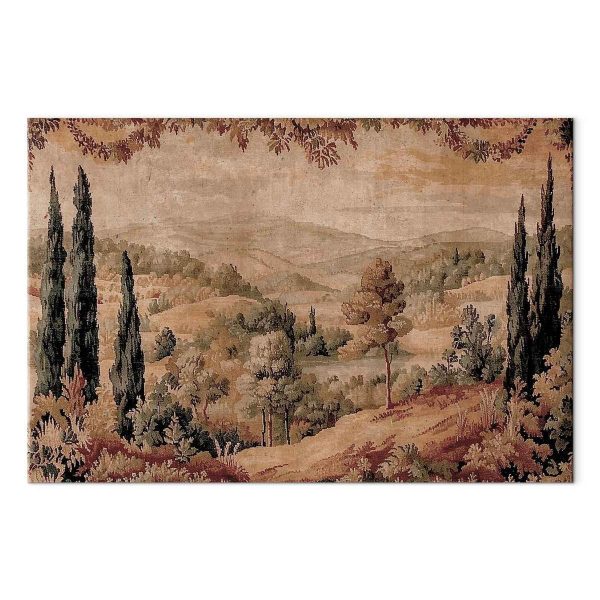 Tableau - Mediterranean landscape - old tapestry with a hill and a lake