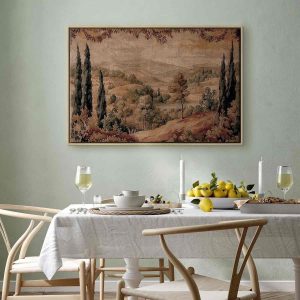 Tableau - Mediterranean landscape - old tapestry with a hill and a lake