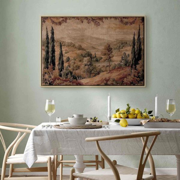 Tableau - Mediterranean landscape - old tapestry with a hill and a lake